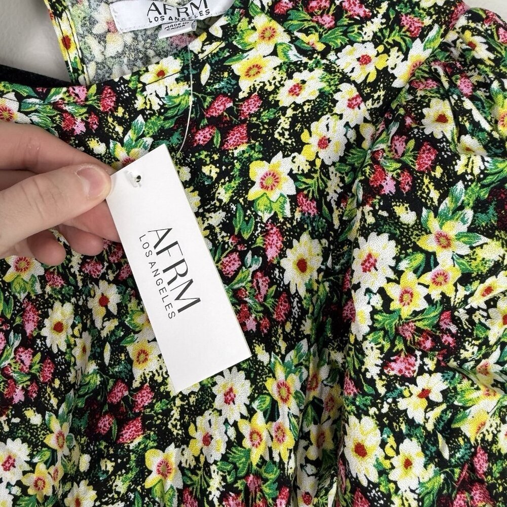 AFRM Los Angeles Floral Midi Dress Jamie Open Back Short Sleeve Slit Size S - Picture 7 of 9